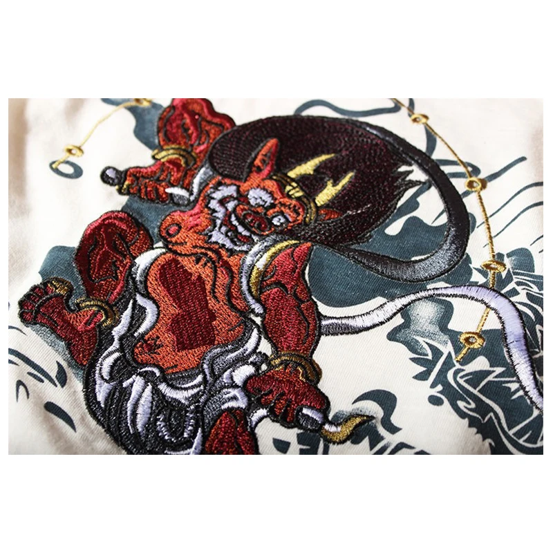 Lyprerazy Japanese Harajuku Ukiyoe Vintage Embroidery T Shirt Men\'s Carp Fish Dragon Embroidery Chinese Style Printing T Shirts
