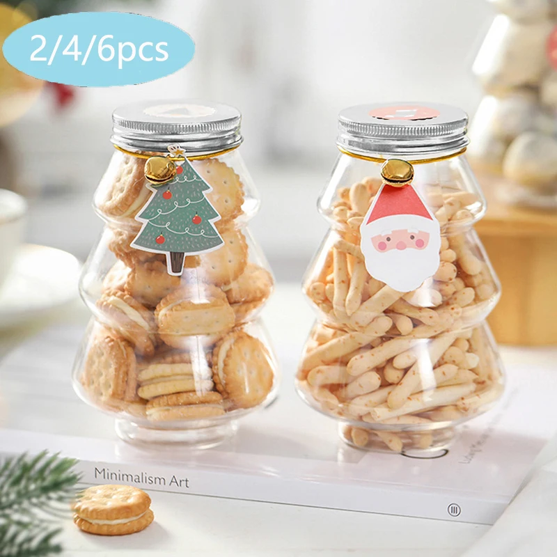 2/4/6pcs Christmas Tree Sweets Jar Storage Bottle Kids Favor DIY Gift Candy Cookie Snack Chocolate Packing New Year Decor Boxes