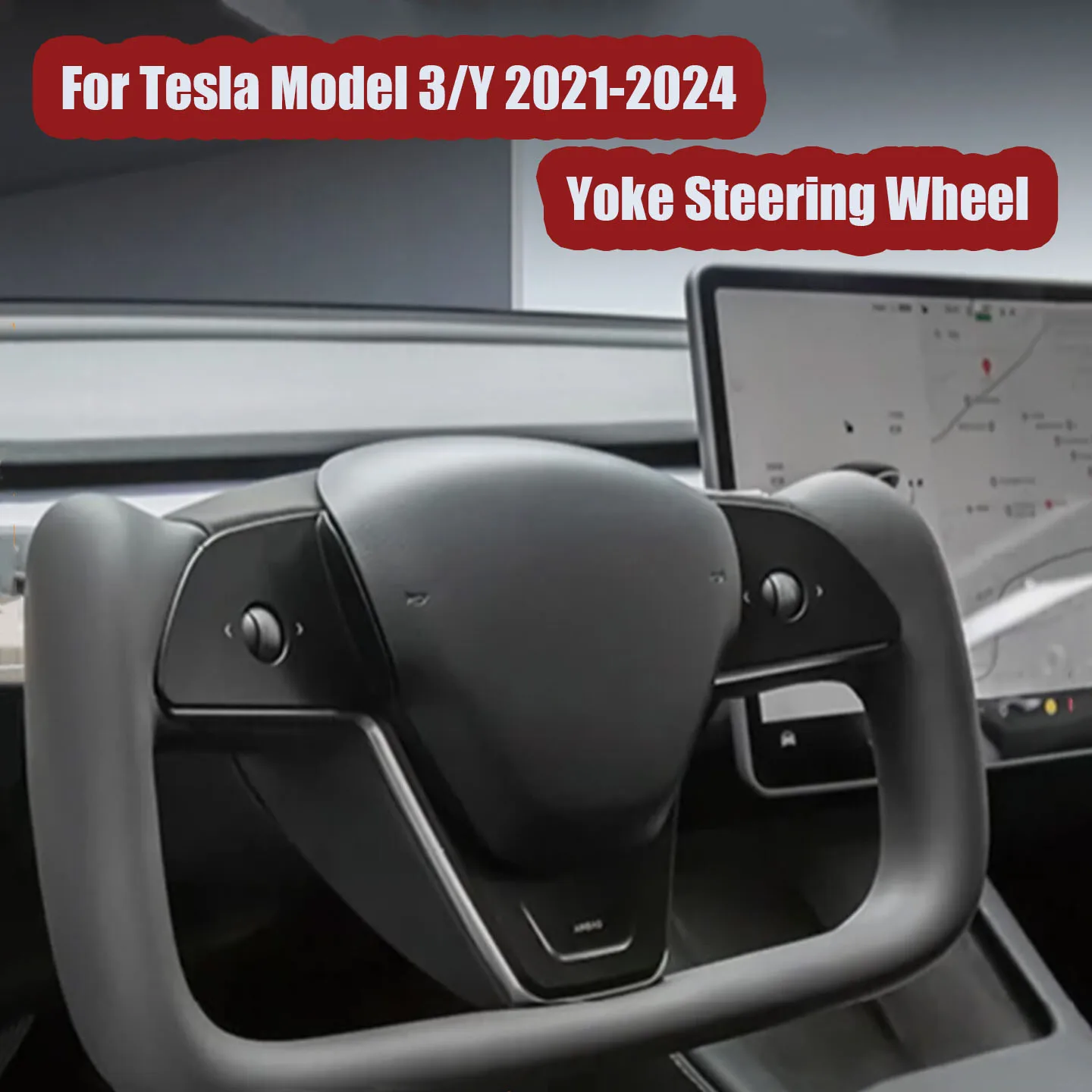 

For Tesla Model 3/Y 2021-2024 360mm Yoke Handle Steering Wheel With Heating NAPP Leather Steering Wheel Accessories