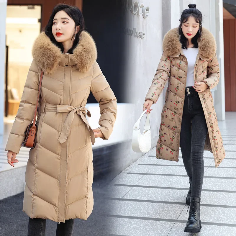 Fashion Big Fur Collar Slimming Cotton Coat Women Wear on Both Sides Jacket  Winter Hooded Long Thickening Warm Women's Clothing