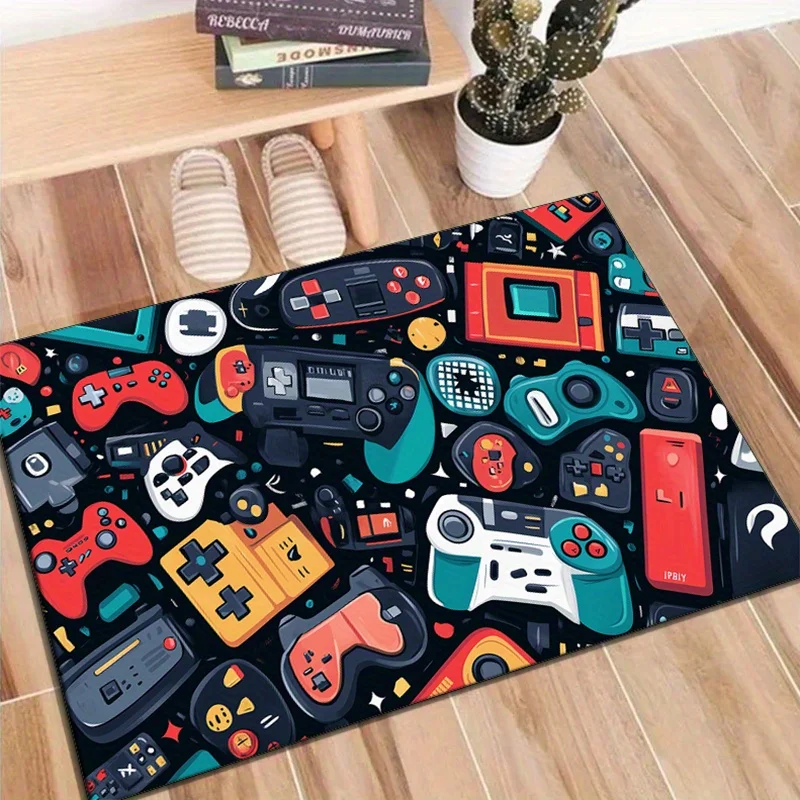 سجادة منطقة وحدة التحكم في الألعاب النابضة بالحياة - سجادة بوليستر ناعمة غير قابلة للانزلاق مع تصميم ألعاب قديم لغرفة النوم أو غرفة المعيشة