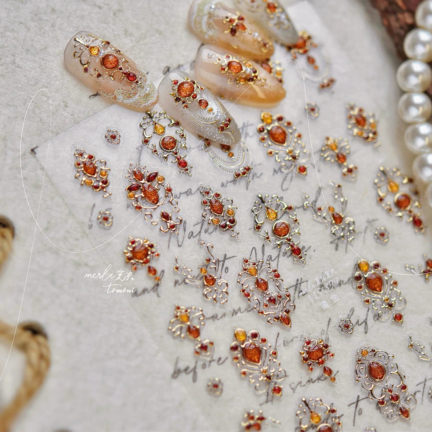 1 Stück 5D Luxuriöser Jelly-Halsketten-Nagelkunst-Aufkleber Vergoldeter Neuer Chinesischer Stil Selbstklebender Nagelaufkleber
