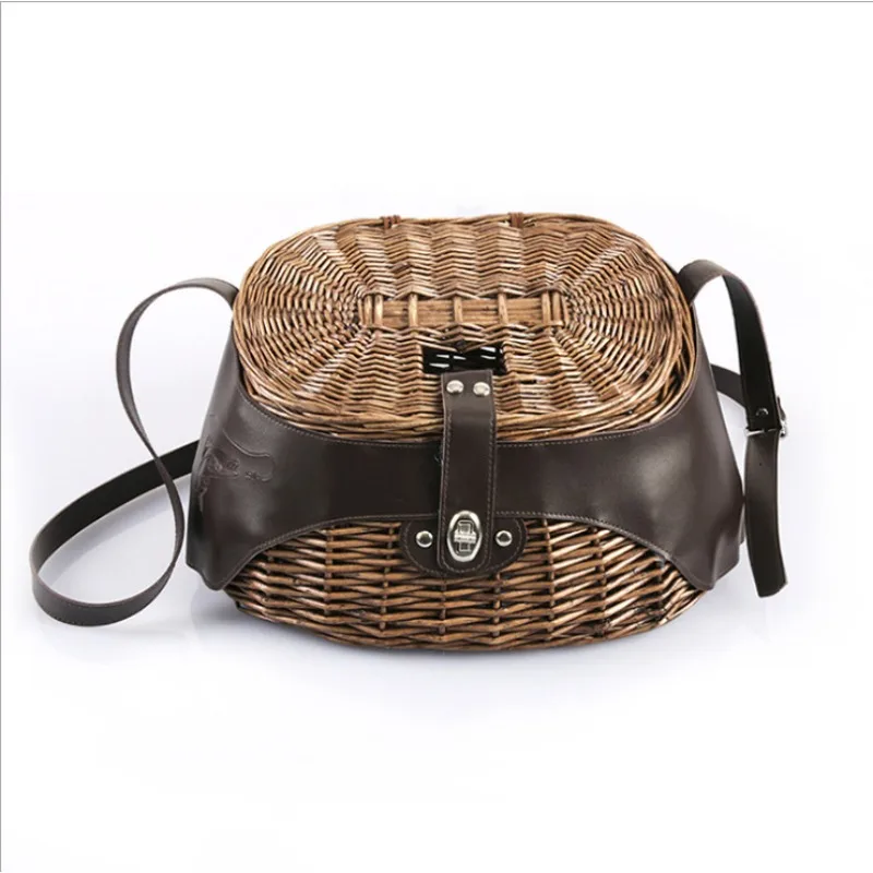 Rattan Woven Fish Basket, Wooden Fishing Bucket, Willow Creel Handwoven Fish Protection Basket