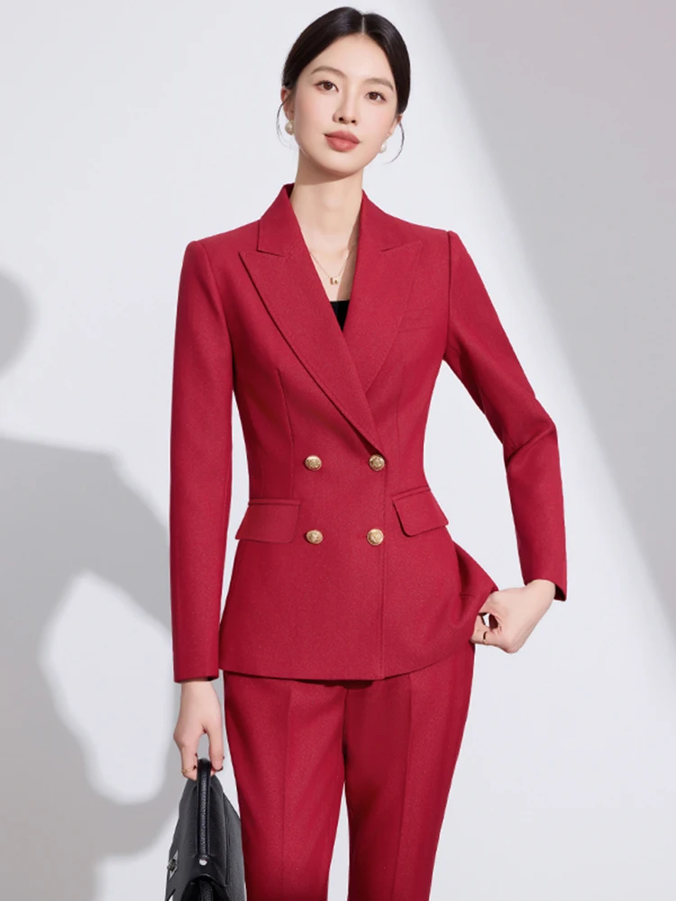 Red Suit Jacket Women's Autumn 2026 New Host Professional Set Interview Formal Light Workplace Workwear Slim Fit Commute Style
