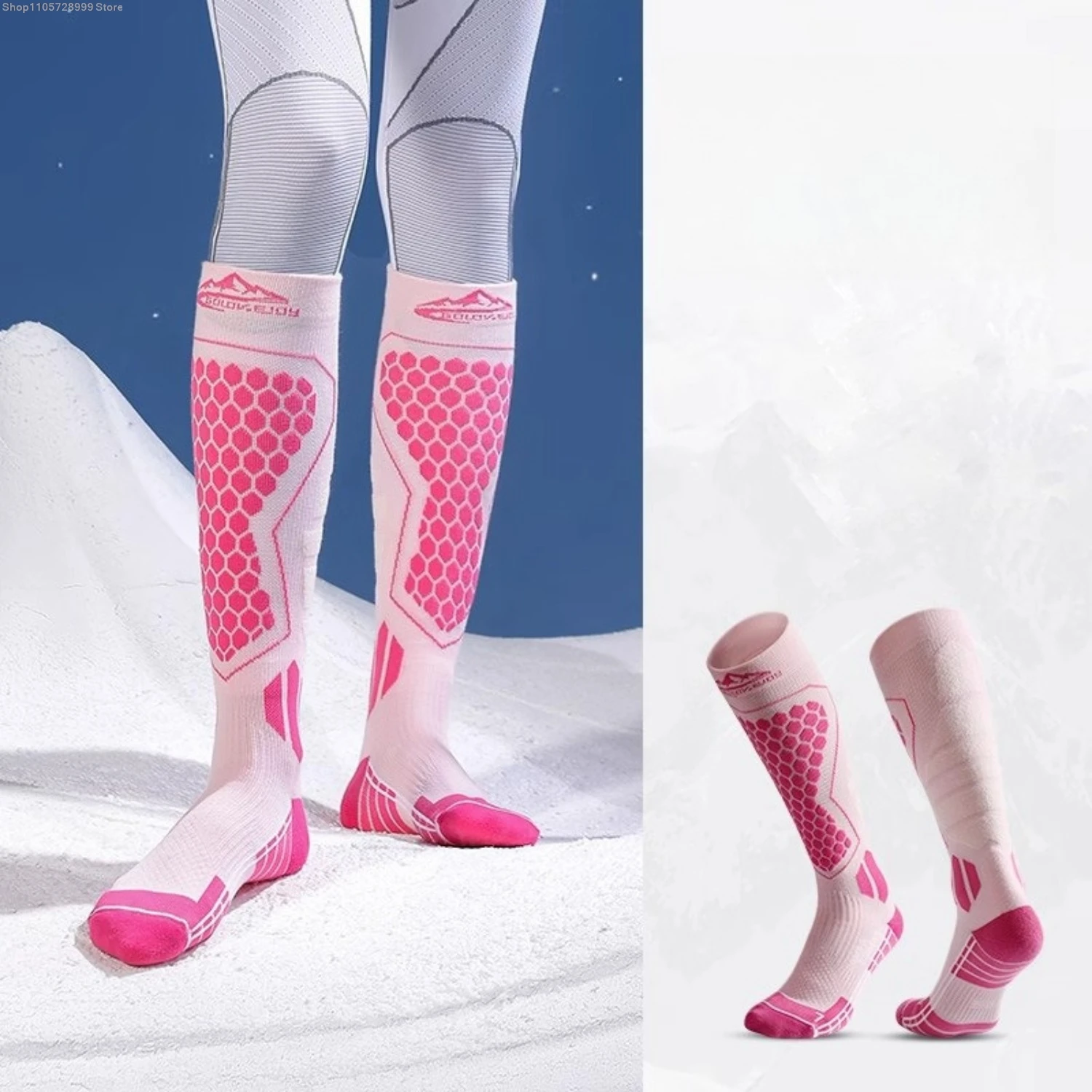 Ski Socks 3 Pairs Unisex Winter Thermal Over The Calf Compression Socks for Snowboarding Hiking Cycling Running