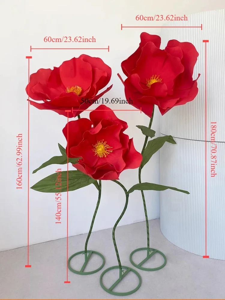 180cm Red Poppy Flower Large Artificial Paper Flowers Wedding Backdrop Decor Prop Garden Decoration Fake Flower Decorative Stage