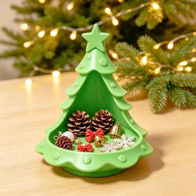 3D Printed Christmas Tree Candy Dish Tea Light Holder, Plastic Multifunctional Storage Bowl, Holiday Desktop Decoration Ornamen