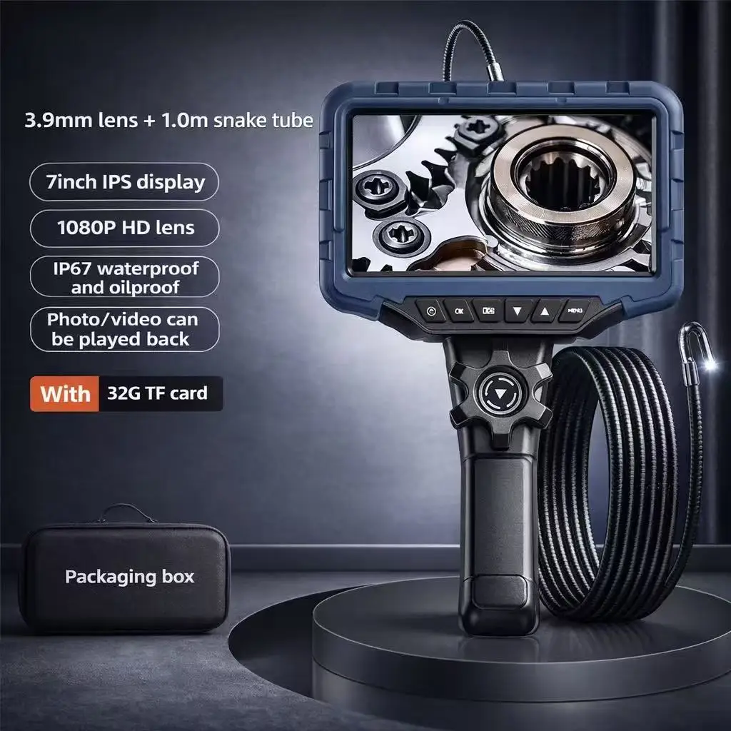 7-inch Screen 6.5/6.2/3.9MM Single/Dual Lens 1080P HD 360° Steering Endoscope HD Camera for Car Maintenance Engine Detection