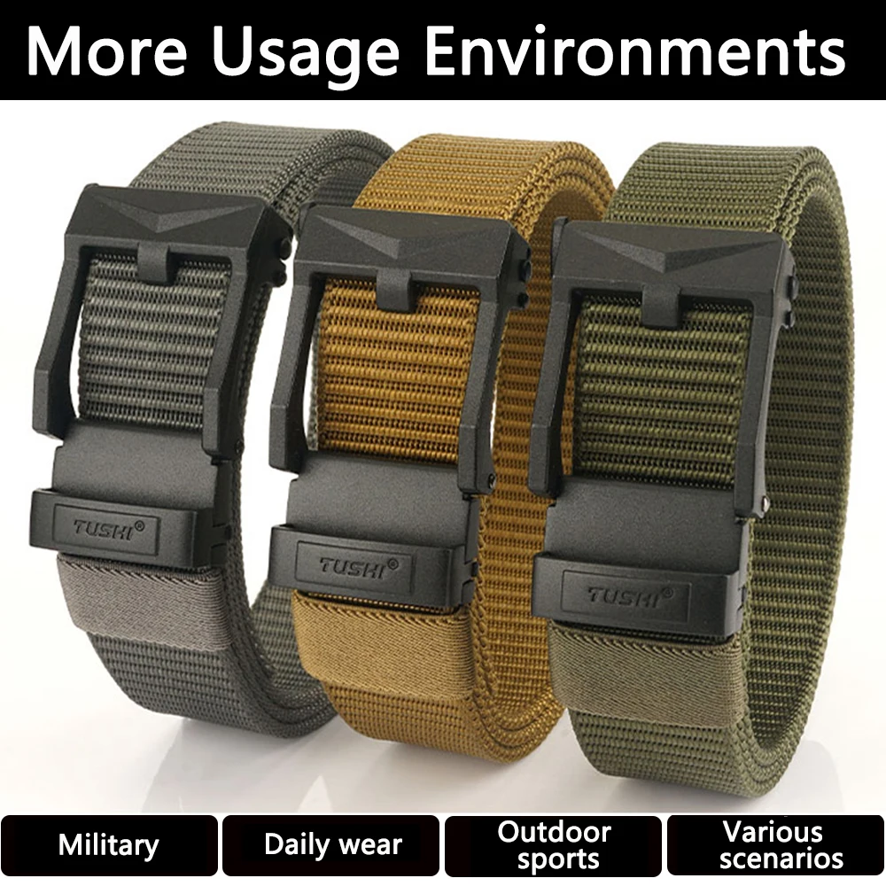 TUSHI New Automatic Nylon Mens Belt Male EDC Tactical Belt for Men Military Canvas Belts High Quality Jeans Fashion Luxury Strap