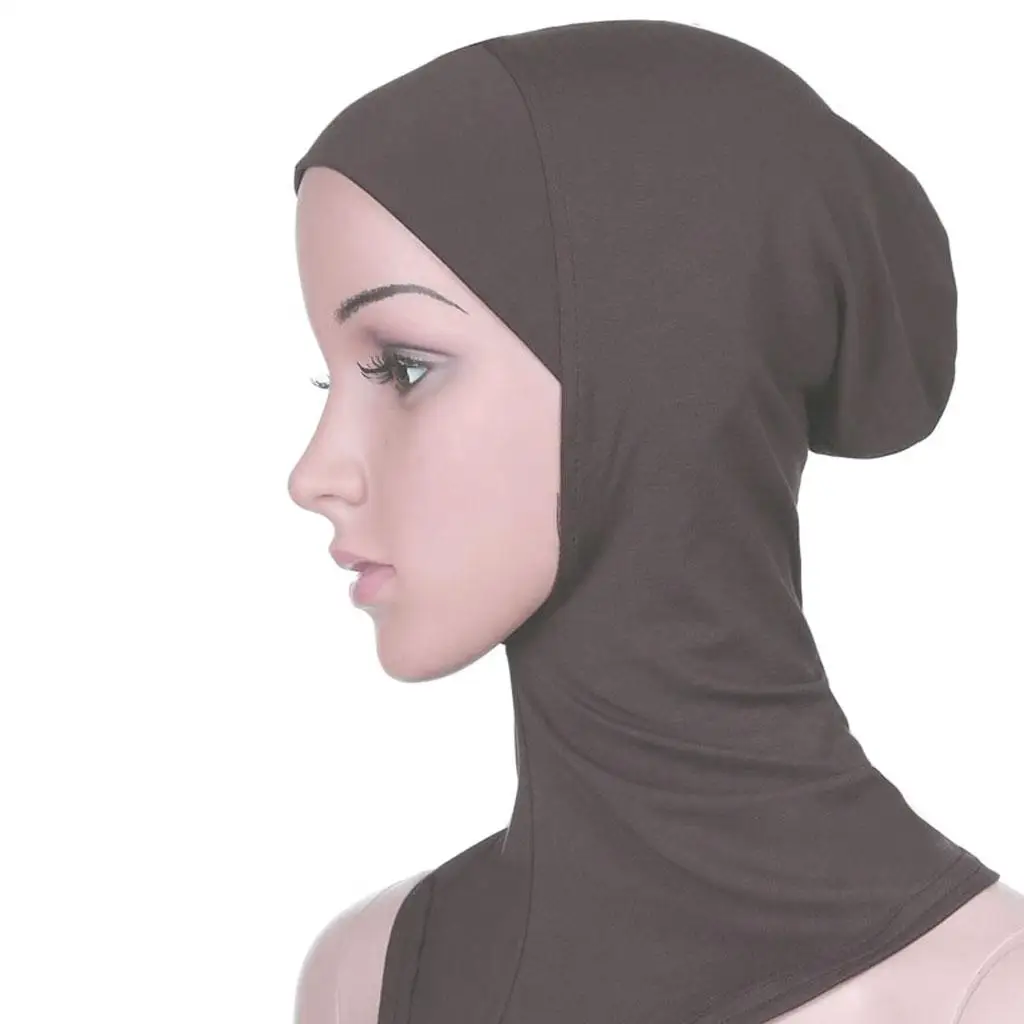 Womens Muslim Full Cover Hijab Cap Islamic Underscarf Neck Head Hat Coffee