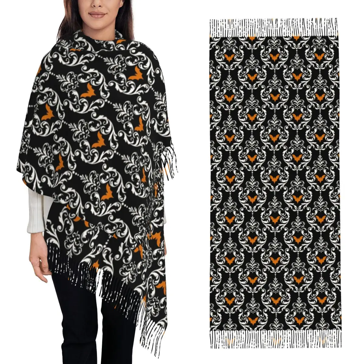 Gothic Vampire Halloween Haunted Mansion Scarf Tassel Scarves Women Soft Warm Shawls and Wraps Long Fall Winter Shawl Wrap