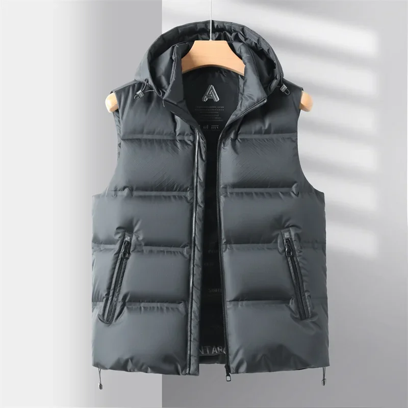 

YEAE Winter Men's 90 Duck Down Vest With Detachable Hat Men's Cold-proof Vest Thick Warm Jacket Waistcoat