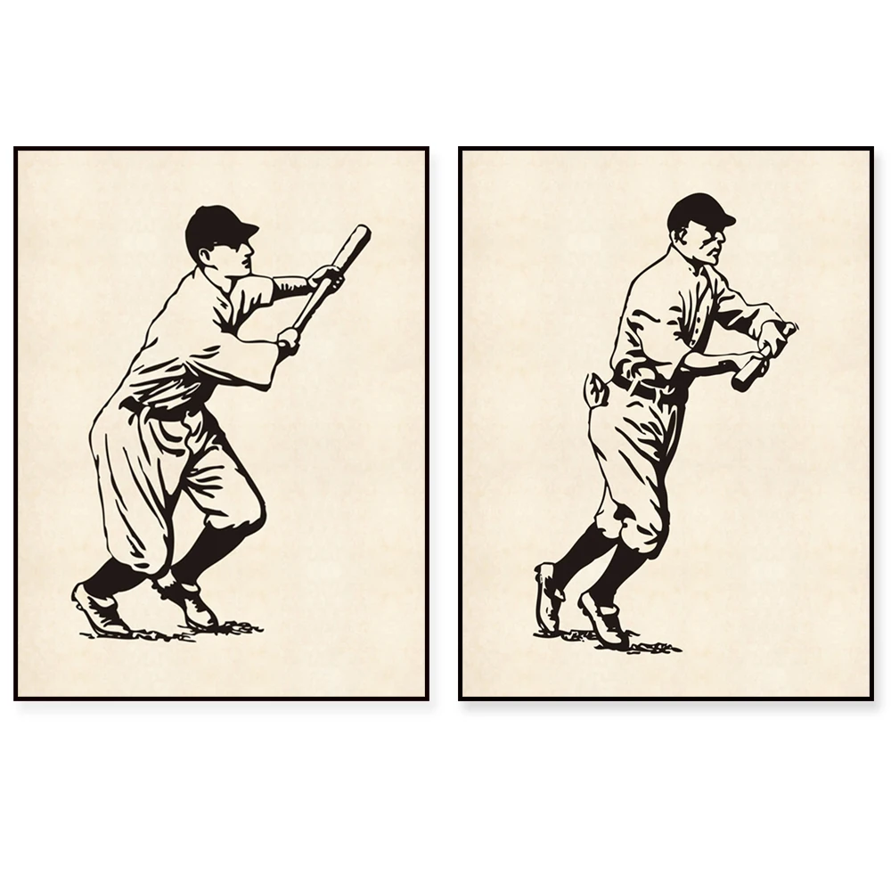 Vintage Baseball Hitter Art Print - Decorative Poster for Baseball Fans Player Gift Unique Sports Wall Art