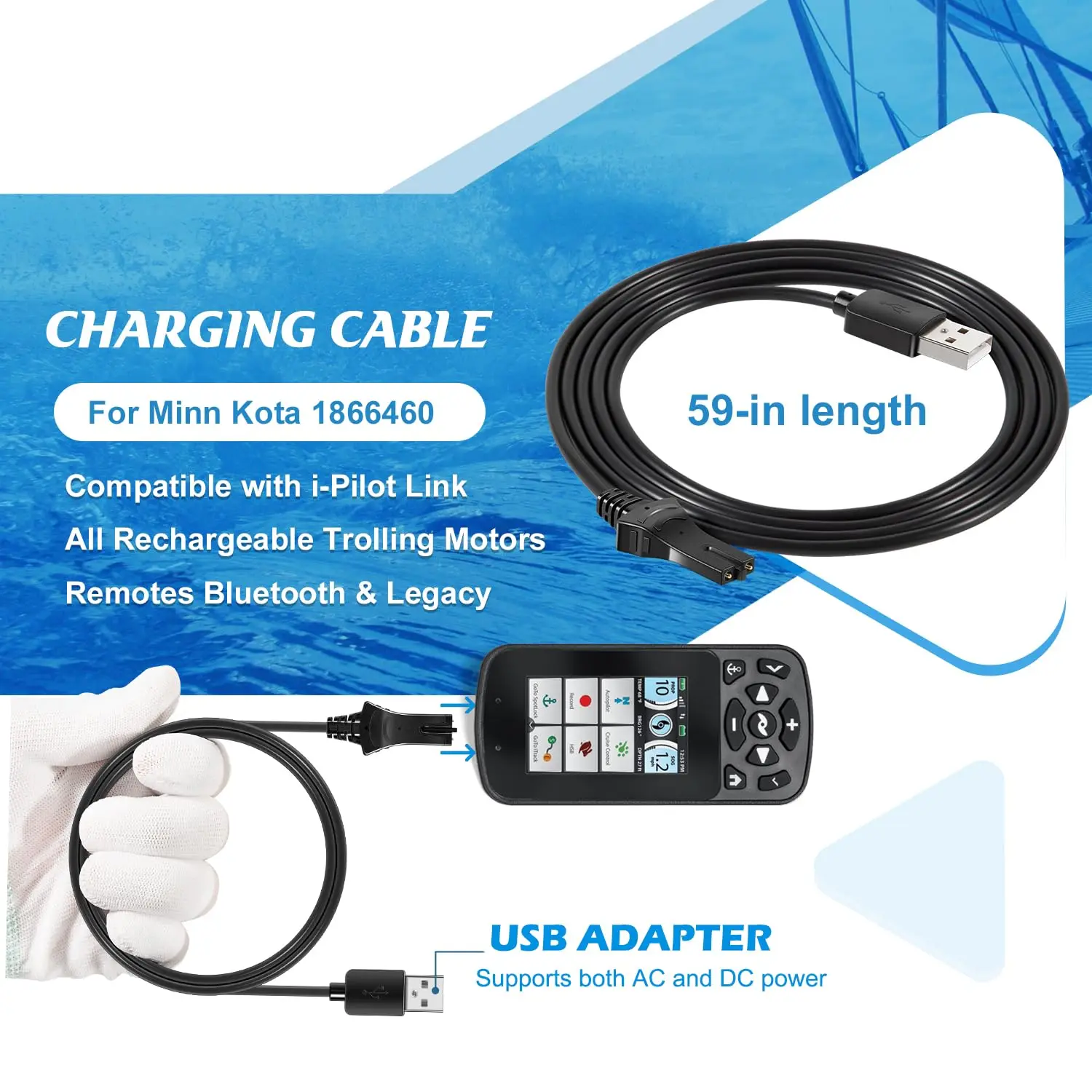 TML for Minn Kota 1866670 i-Pilot Link Remote Holding Cradle Kit & 1866460 Charging Cable Bluetooth (2 Pack)