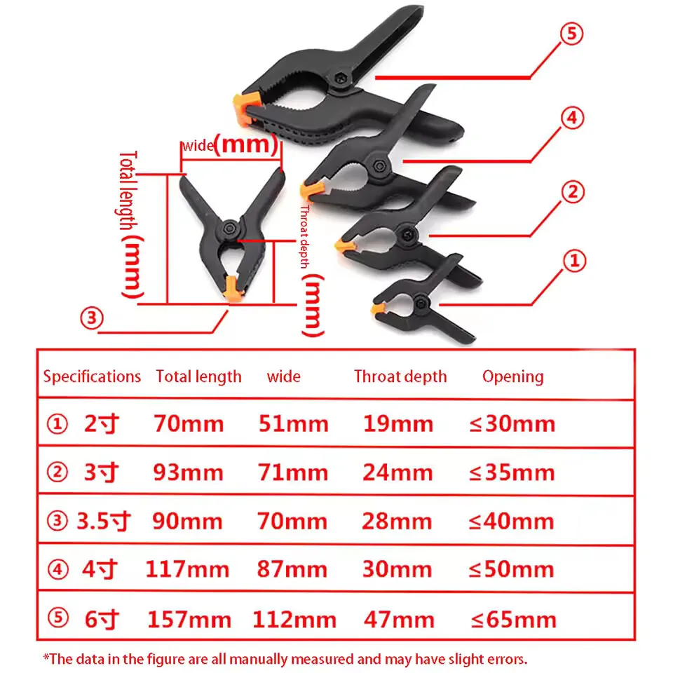 2/3/3.5/4/6 بوصة البلاستيك النايلون قابل للتعديل النجارة المشابك أدوات العمل الربيع كليب النجارة المشابك Outillage Menuiserie المشبك