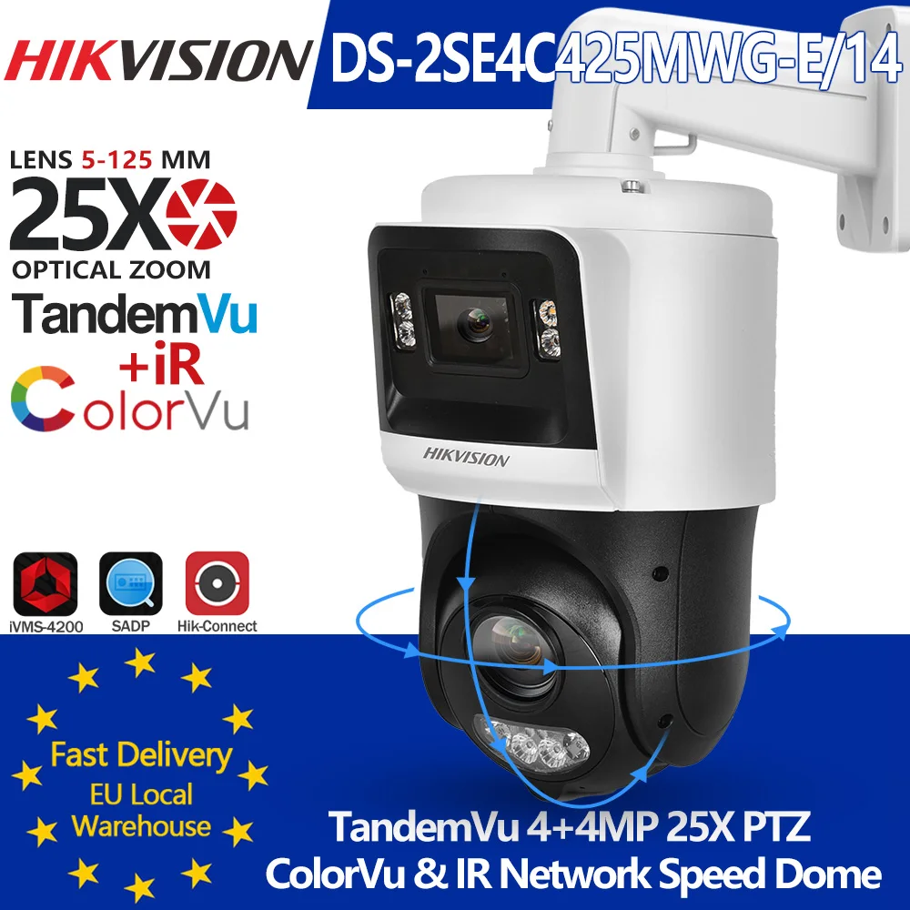 Hikvision DS-2SE4C425MWG-E/14 TandemVu 4+4MP F1.0 Bullet 25X PTZ 30-100M Kleurrijk en IR Actief Alarm 2-weg audio Diep leren