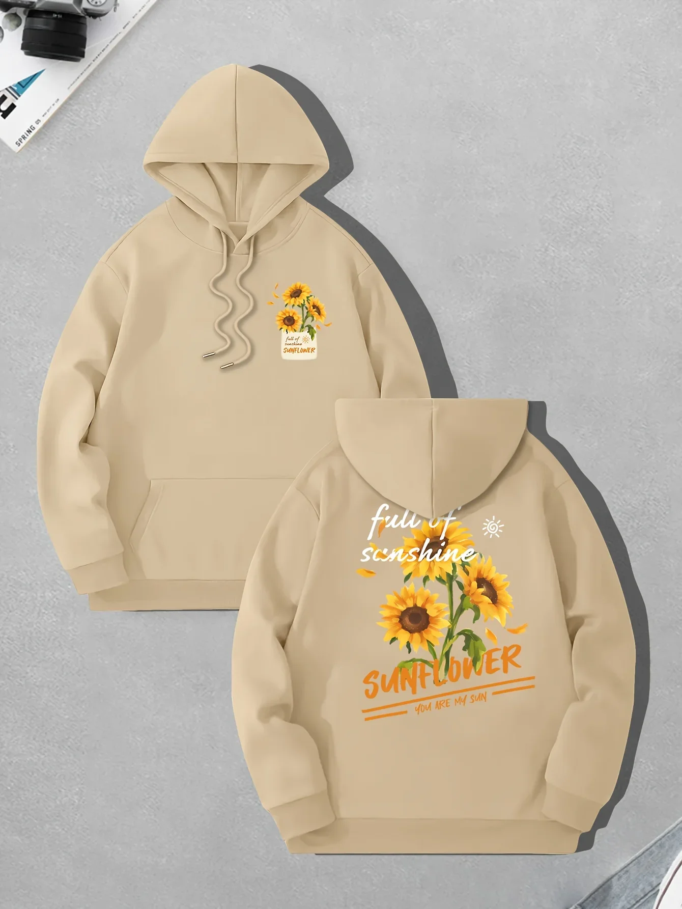 Men's Fall-winter Hooded Sweatshirt with Sunflower Floral Pattern, Loose and Soft, Suitable for Daily Street Style Outfits.