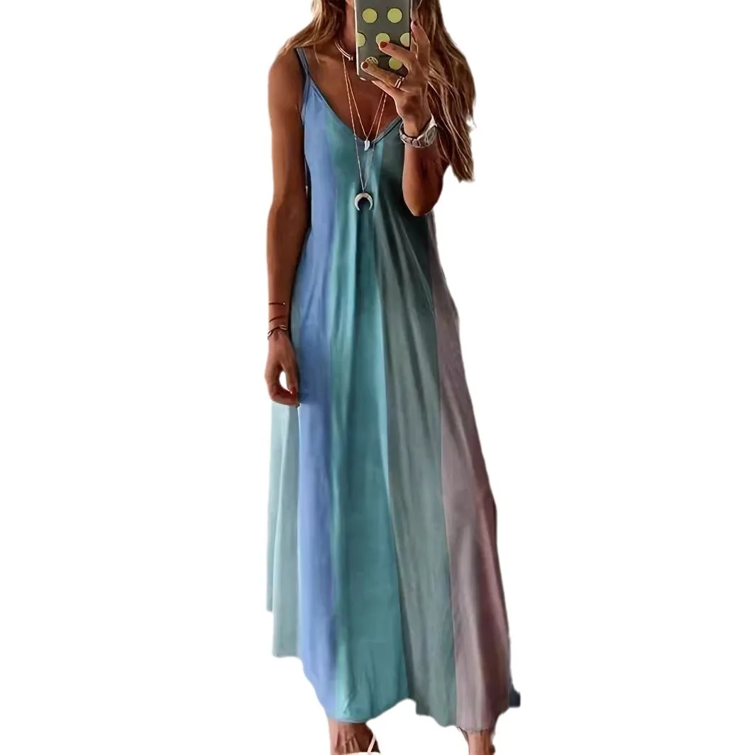 Summer Long Skirt Slim Colorful Suspender Skirt Gradual Change New Printed Women's Dress Cw92353