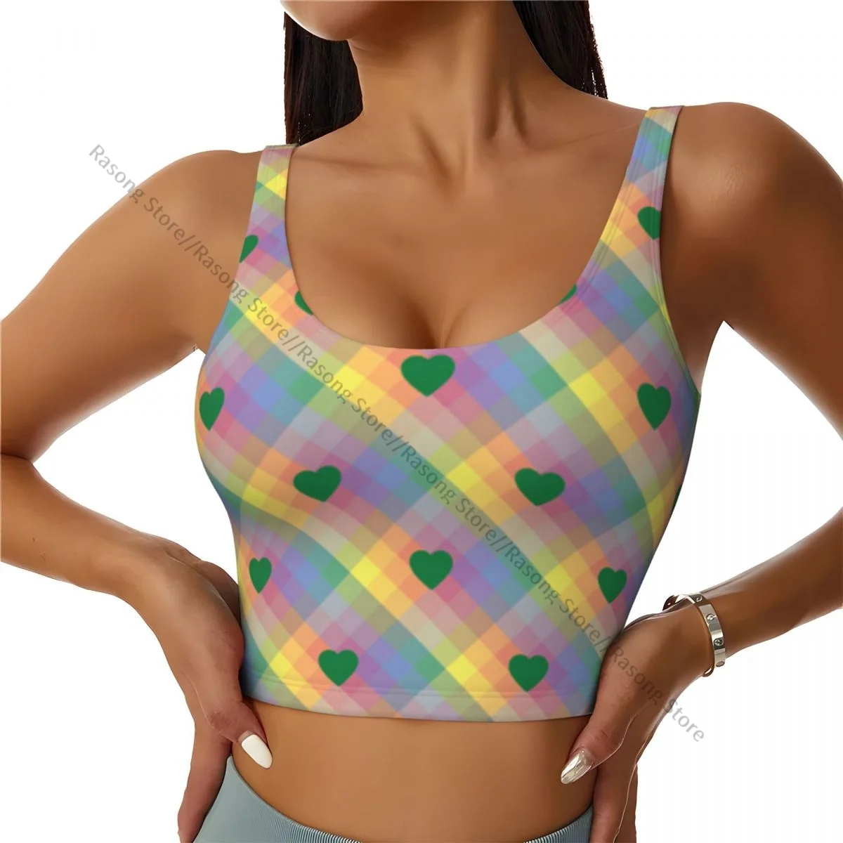 Yoga Vest Women Gym Sports Crop Tops Rainbow Stripes Pride With Hearts Streetwear Workout Breathable Tank Top Female