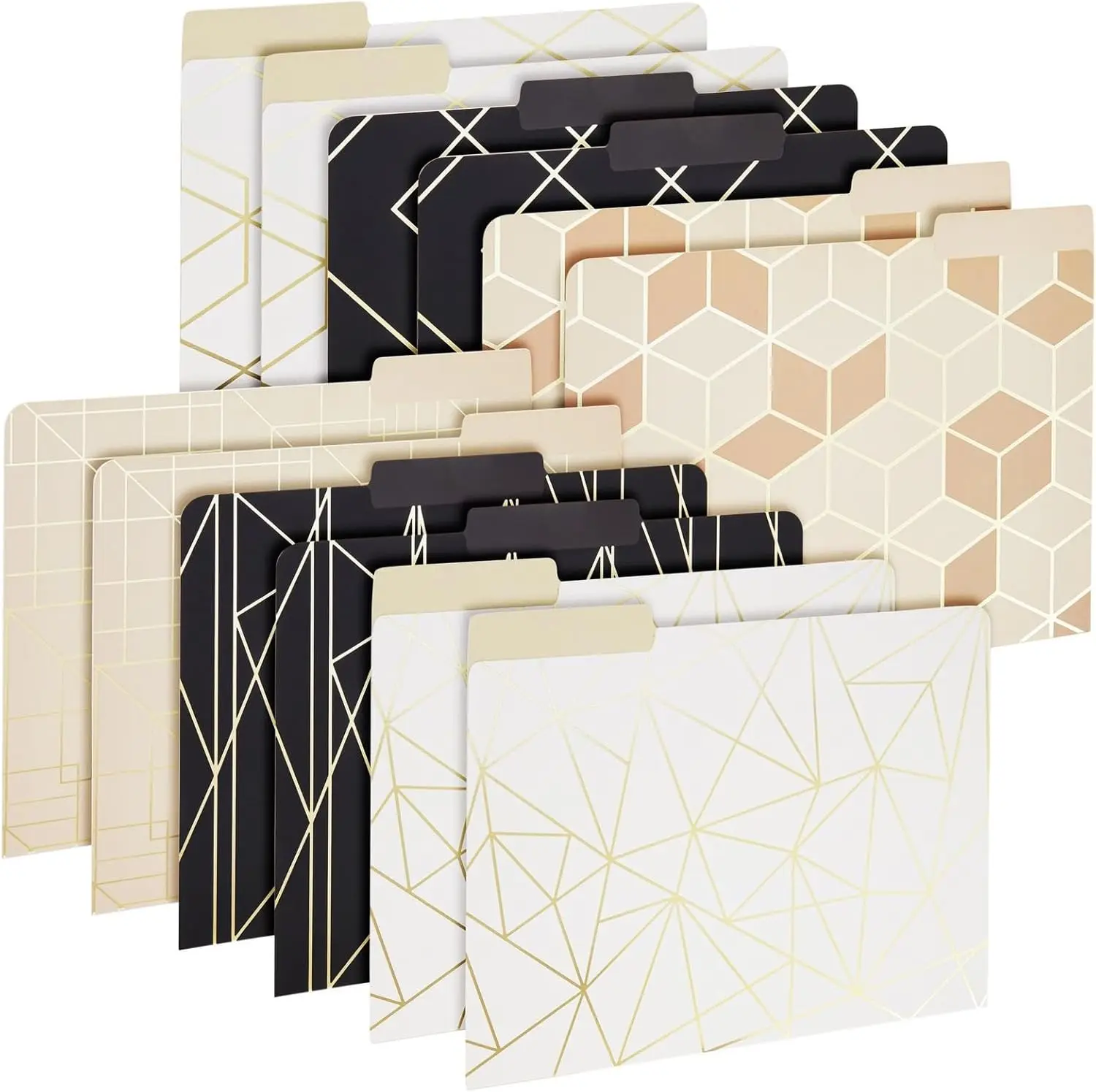 

Geometric Gold Foil File Folders for Letter Size Documents with 1/3 Cut Tabs