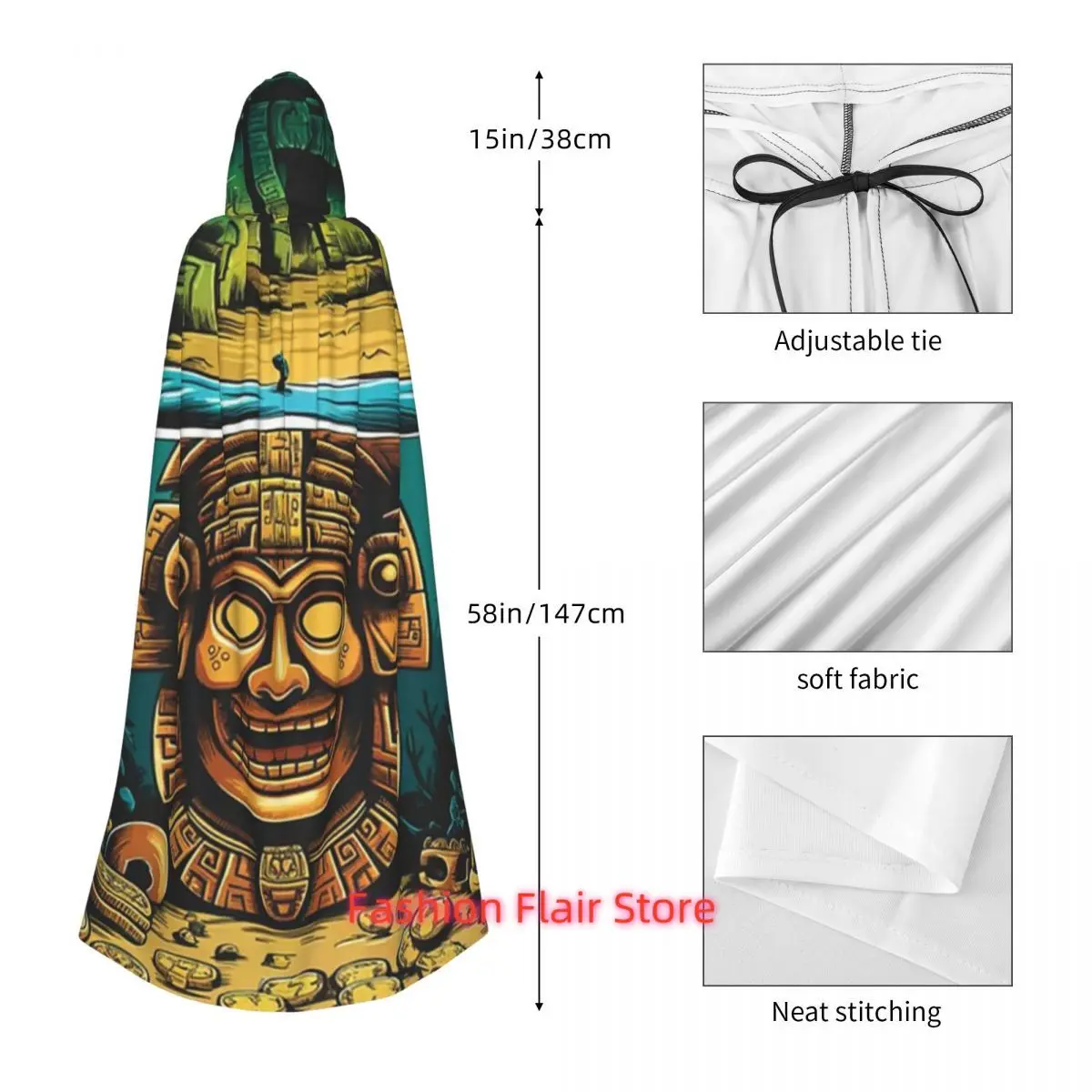 Aztec الكنز عباءة طويلة مقنعين الساحرة القرون الوسطى زي تأثيري كيب هالوين معطف الكبار للجنسين