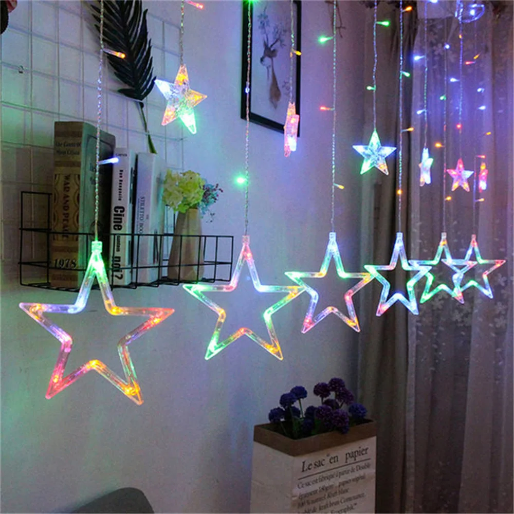 Guirnalda de luces LED con enchufe europeo para decoración del hogar, cortina de luz de 220V con forma de estrella de Navidad para decoración de boda y habitación de vacaciones