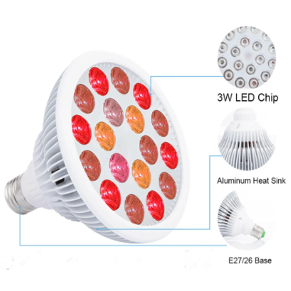 لوحة العلاج بالضوء الأحمر 54 واط 630nm 660nm 810nm 830nm 850nm مصباح الأشعة تحت الحمراء LED تنمو أضواء المزهرة