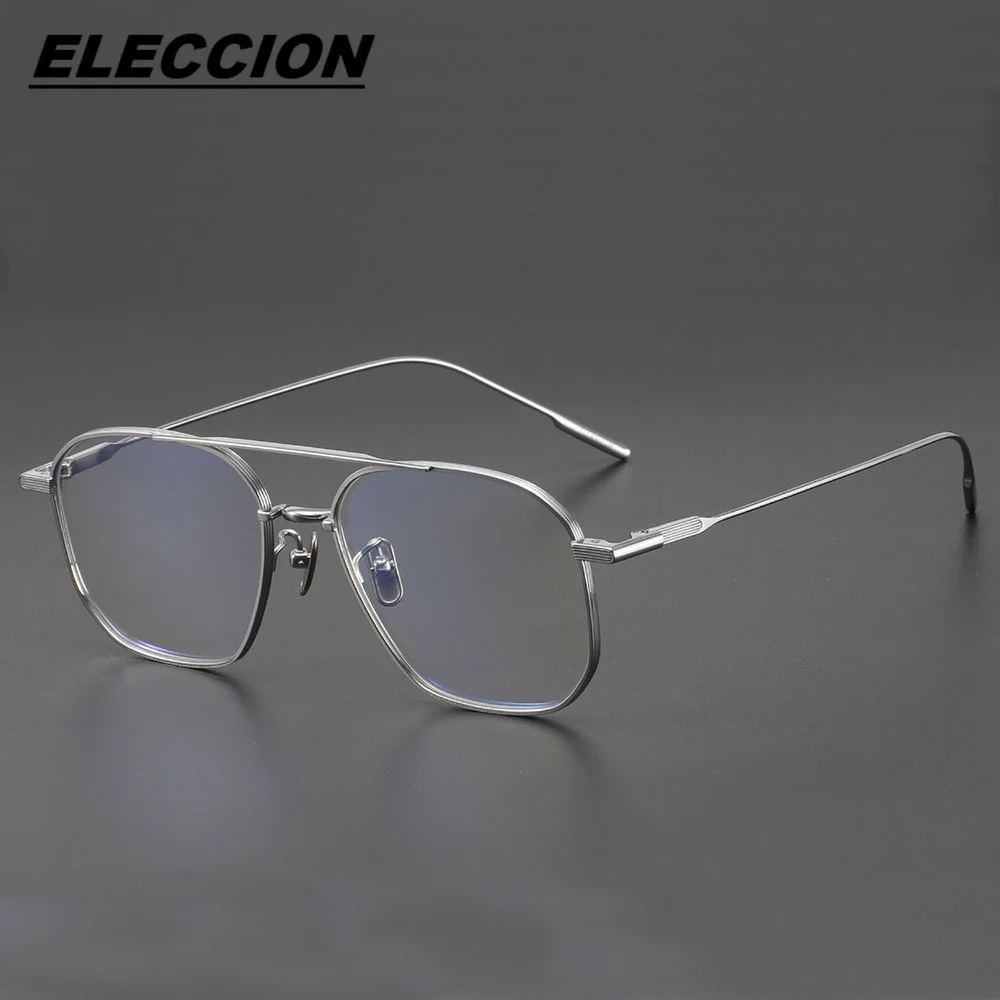 

ELECCION Titanium Eyeglass Frames For Men Fashion Double Beam Prescription Glasses Frame Eye Glasses Brand Spectacles