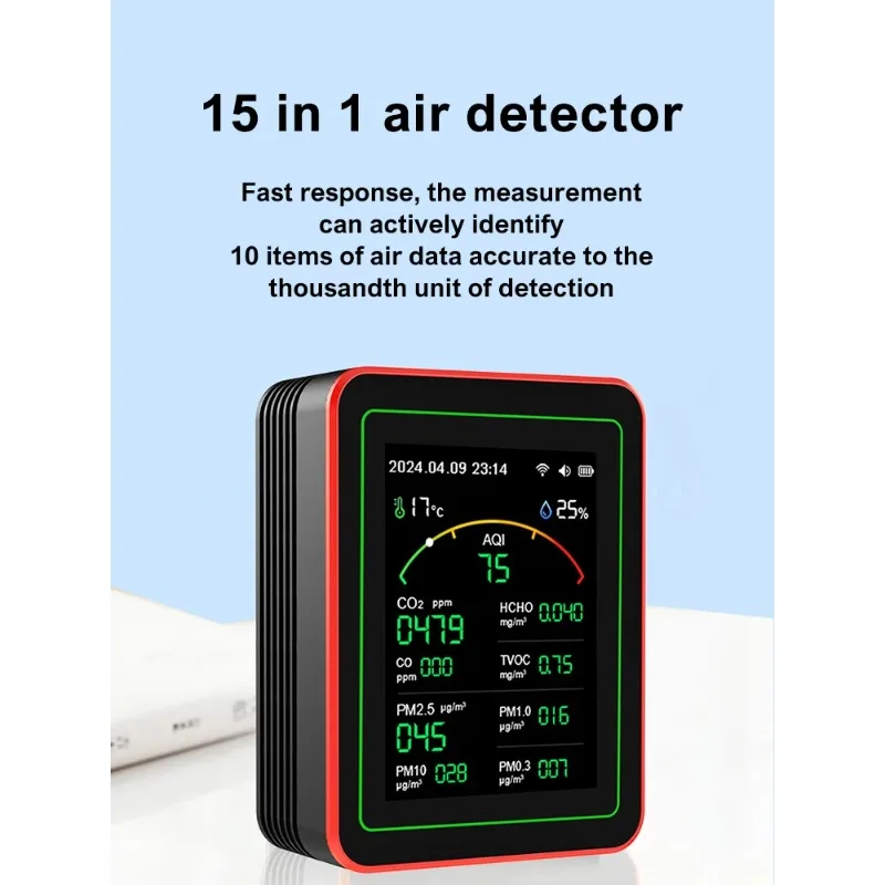 

Indoor Air Quality Monitor APP Control Portable AQI PM0.3 PM1.0 PM2.5 PM10 Tester Temperature and Humidity Meter