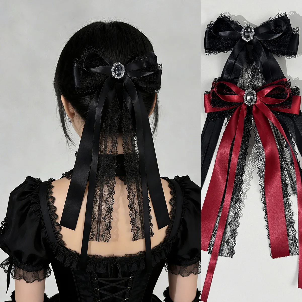 24pc-dark-lolita-gothic-hair-clips-with-rhinestone-long-tassel-lace-ribbon-bow-y2k-trend-ladies-barrettes-for-women-and-girls