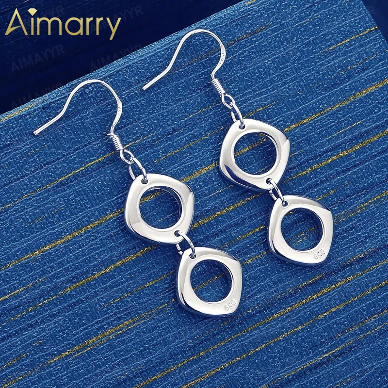 925 Sterling Silver Double-layer Square Ring Earrings for Women's Parties Banquets Weddings High-quality Fashion Jewelry