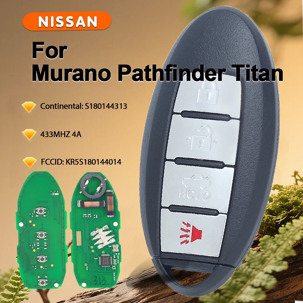 

KEYECU S180144313 для Nissan Murano Pathfinder Titan 2017, умный дистанционный автомобильный ключ 4B, брелок 433,92 МГц