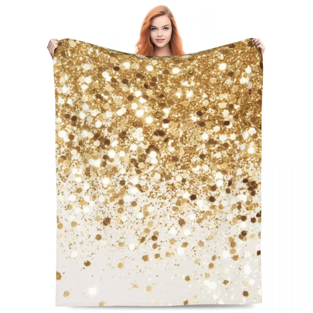 

Sparkling Gold Glitter Glam Blankets Fleece Sofa Warm Throw Blankets for Couch Bedding Travel Throws Bedspread Quilt