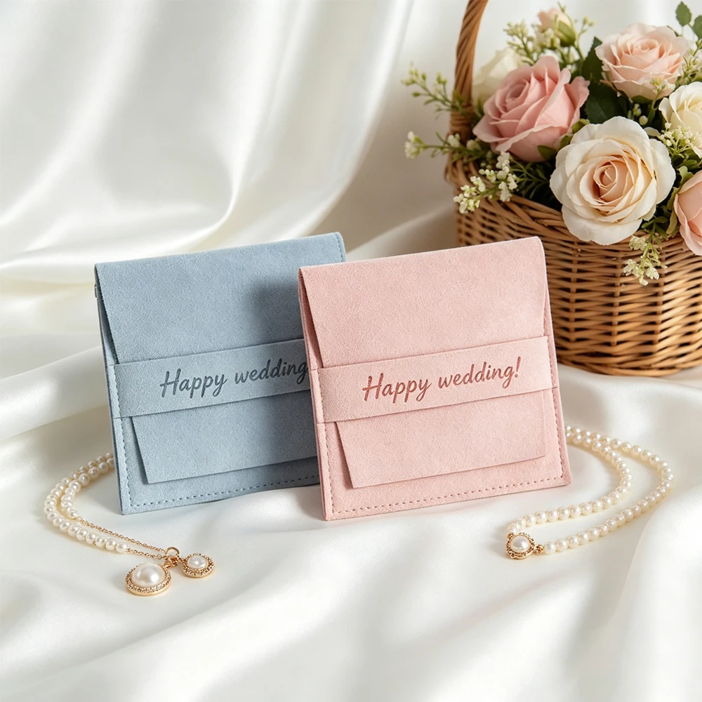 

Personalization Fashion Rose Grass Green Microfiber Bag Velvet Envelope Jewelry Pouch for Ring Necklace Gift Packaging Dust Sack