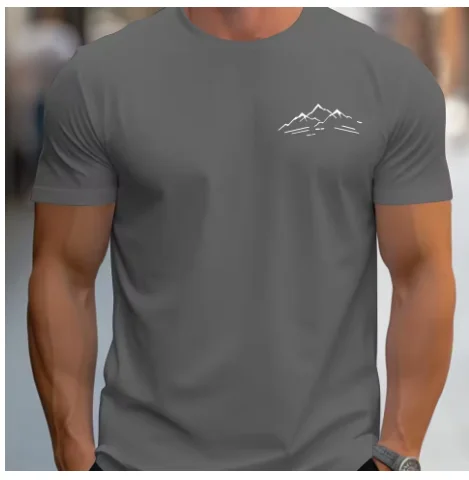 تي شيرت برقبة دائرية وأكمام قصيرة للرجال صيفي 100 قطن عصري كاجوال رياضي فضفاض مقاس كبير نمط جبلي مطبوع #5