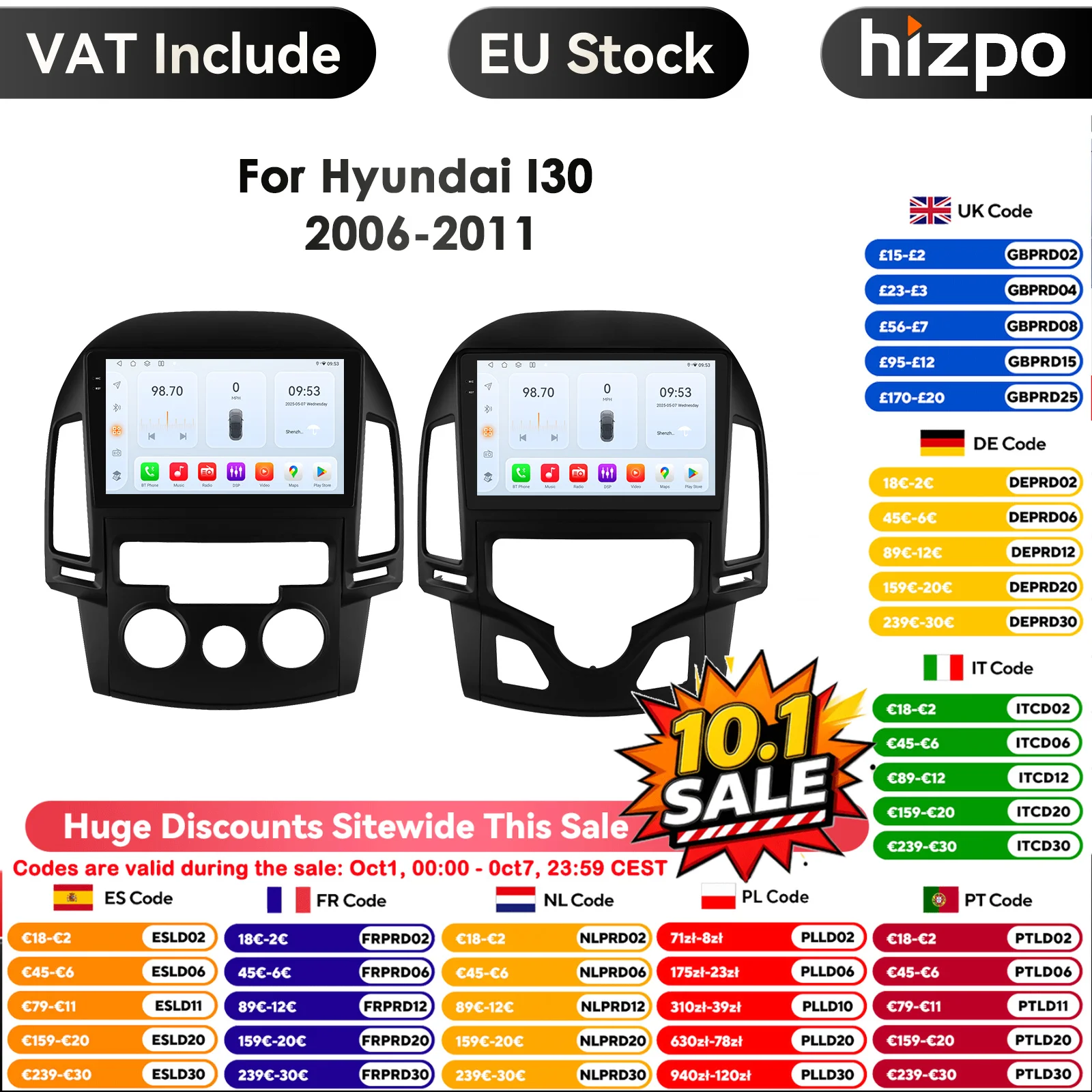 Schermo intelligente 2din Android autoradio lettore Video multimediale per Hyundai I30 AT MT 2006 - 2012 GPS Navi Carplay Auto 4G RDS