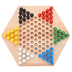 Hexagonal Checker Board Durable Wooden Chinese Style Chinese Checkers Embedded Design Wooden Hexagonal Checkers