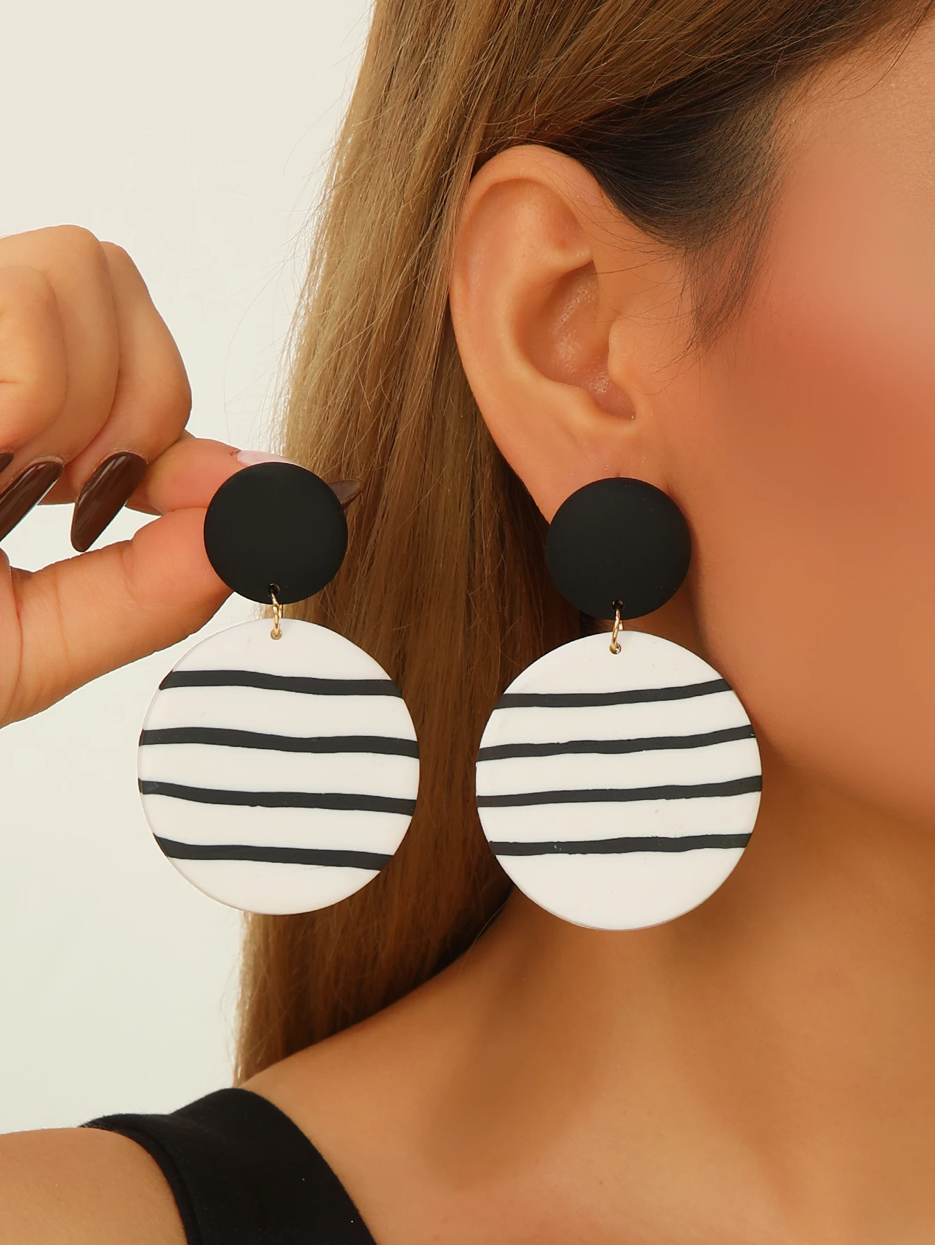 Boho Dangle Earrings Lightweight Polymer Clay Women's Black White Stripe Round Confetti Donut Square Rainbow Wave Yellow