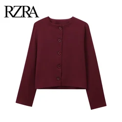 RZRA2024 autumn and winter new women's clothing solid color simple round neck long sleeve straight short jacket casual versatile