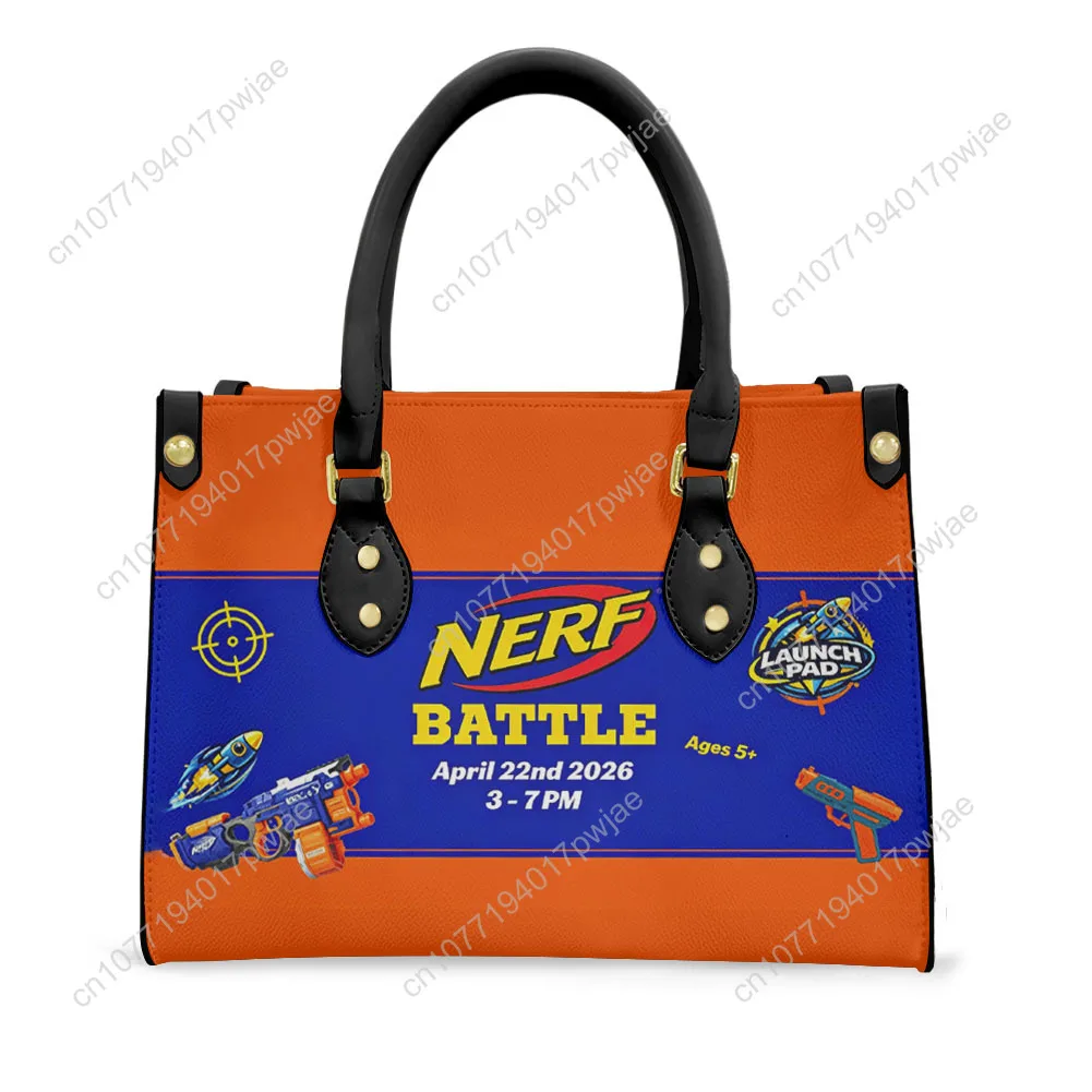

Hasbro Nerf Tote Bag Purse Womens Mens Personalized Text Image PU Leather Handbag Business Shopping Gift Bags