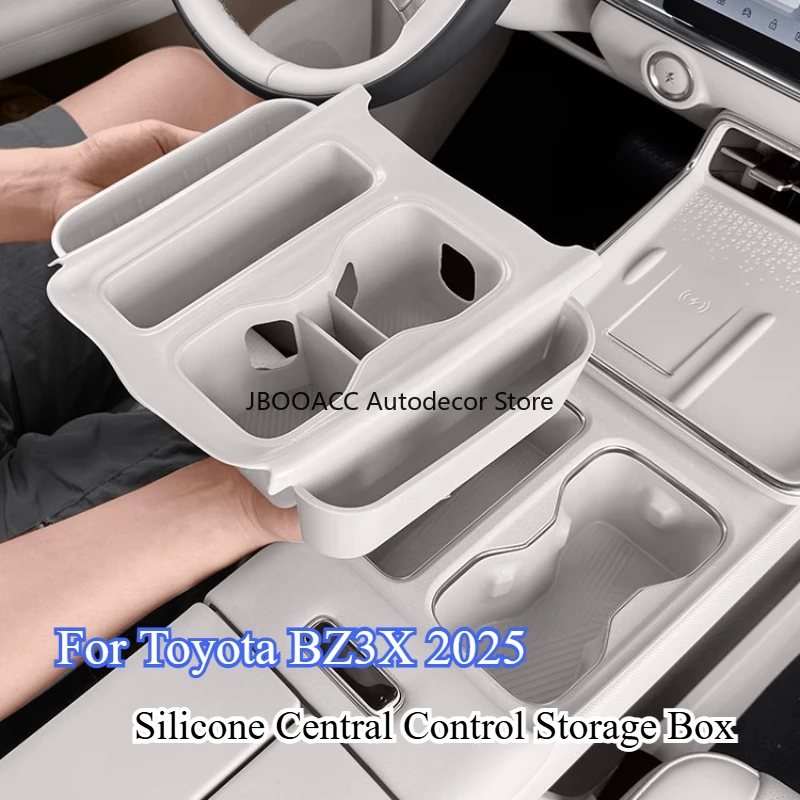 

For Toyota BZ3X 2025 Central Control Mobile Phone Storage Box Silicone Anti-slip Cup Holder Organizer Waterproof Car Interior