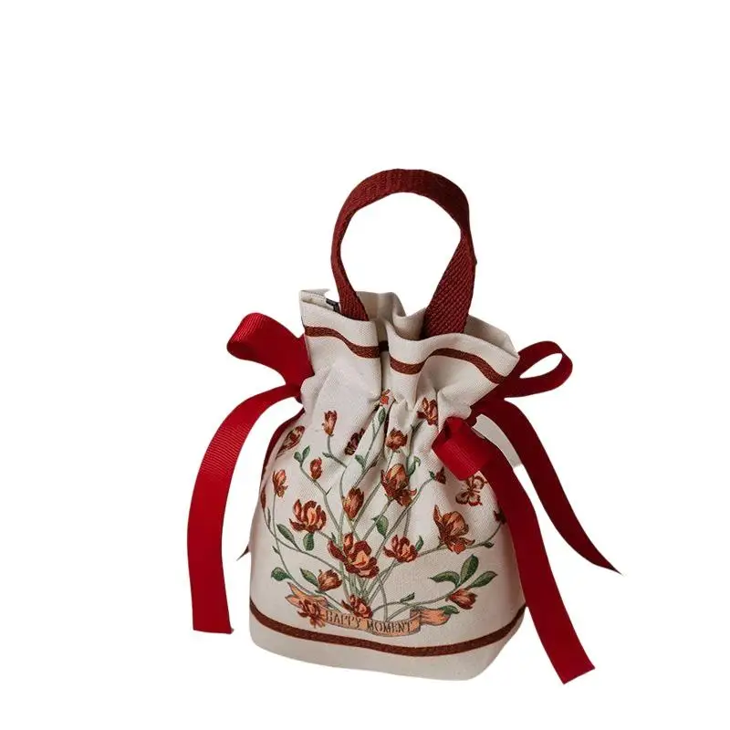 1 Stück Retro-Blumenmuster-Zugbeutel für Süßigkeiten, tragbare, wiederverwendbare Verpackungsbeutel für Hochzeiten und Partys – Detail 6