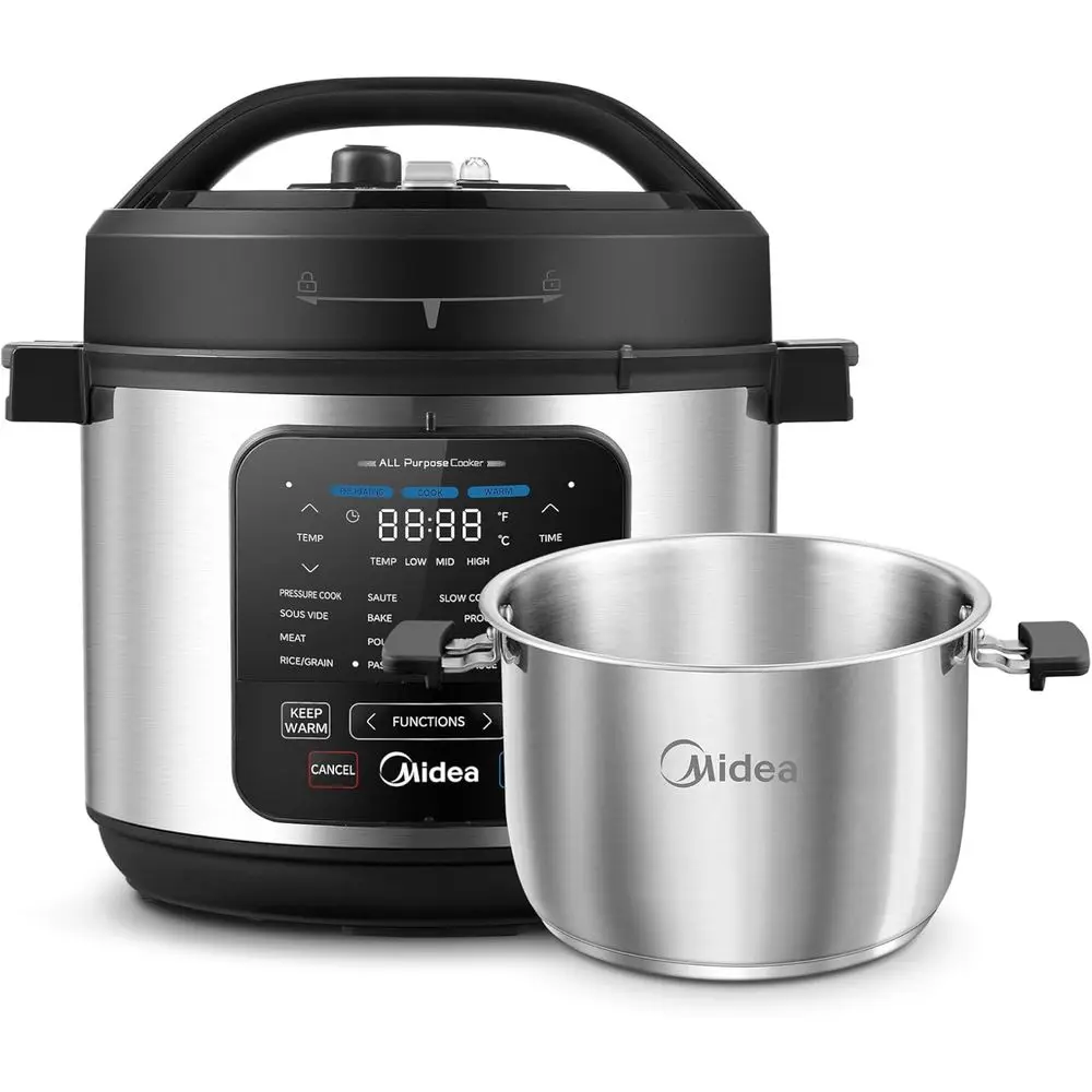 

10-in-1 Electric Prure Cooker with Slow Cooker, Steamer, Saute, Sous Vide, and Bake es, Stovetop & Oven Sae StainlSteel Pot, 6 Q