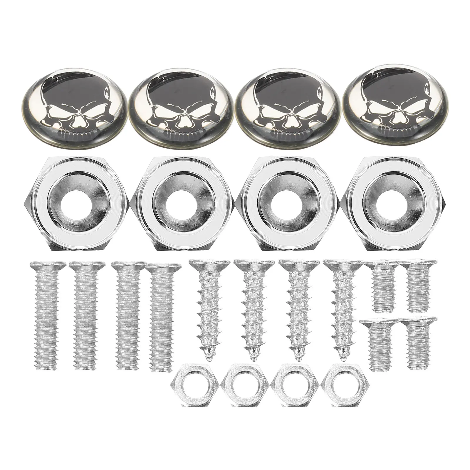 

1Set License Plate Frame Screws Kit Aluminum Alloy Polyester Resin Rubber Anti-Theft Skull Head Mount Kit for Car Truck Suv