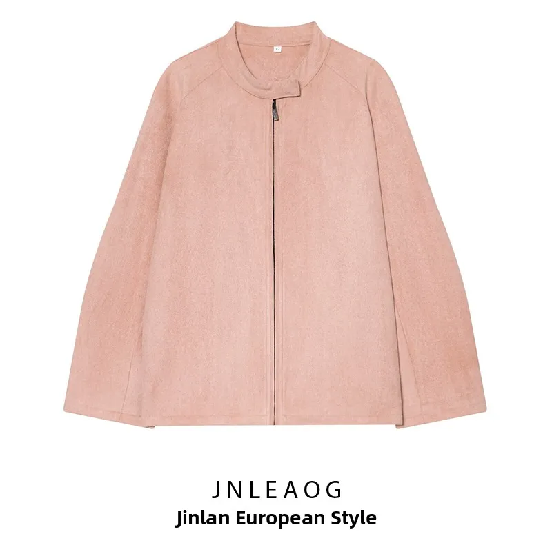 Faionable Pelle scamosciata Jaet Autunno da donna Nuovo colletto alla coreana Design tutto abbinato JNLEAOG Cappotto da donna con cerniera in fibra di poliestere