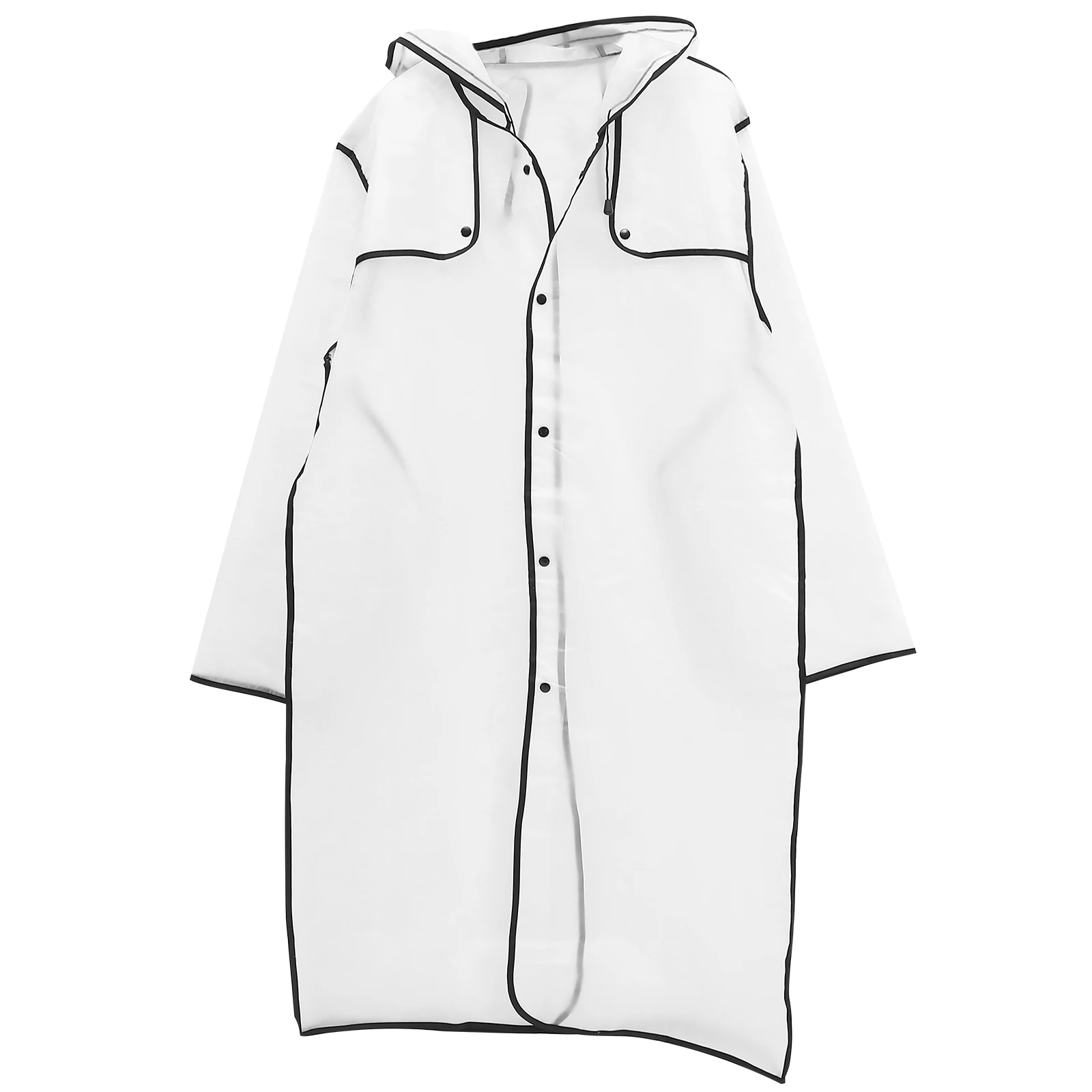 

Black Slicker Women Clear Raincoat Hooded Lightweight Mid Long Waterproof Transparent Fashion Jacket Outdoor Cycling