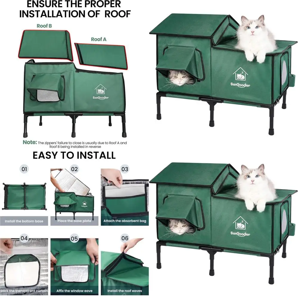 

Weatherproof Insulated Outdoor Cat House for Warmth, Foldable Shelter for Pets up to 55lbs, Suitable for Garden, Patio, Backyard