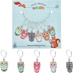 6Pcs Owl Stitch Markers 6 Colors Alloy Enamel Crochet Stitch Marker Charms Locking Stitch Marker for Knitting Weaving Jewelry