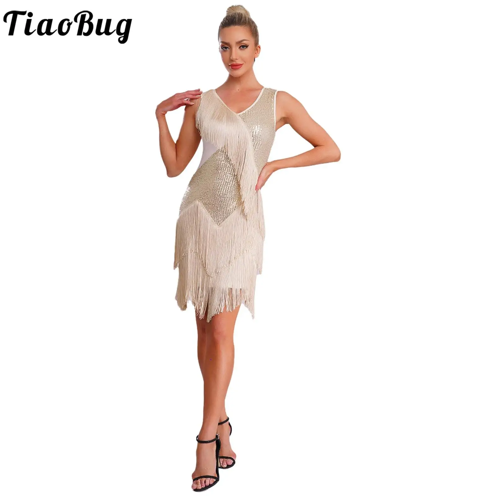 

Женское платье без рукавов с кисточками для танго, латинского джазового танца, платье с блестками и бахромой для латинского танца, костюм для румбы, ча-ча, самбы, сальсы