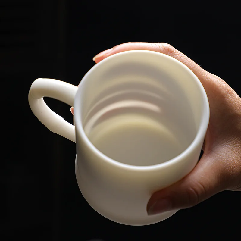 Ceramic Office Cup Water Cup Yangzhi Jade Unglazed Cup with Lid Bamboo Rhythm Tea Cup High-end Gift Box Souvenir CustomizationLO